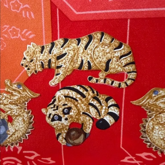 Cartier Red Silk Vintage Couture Scarf - Picture 4 of 8